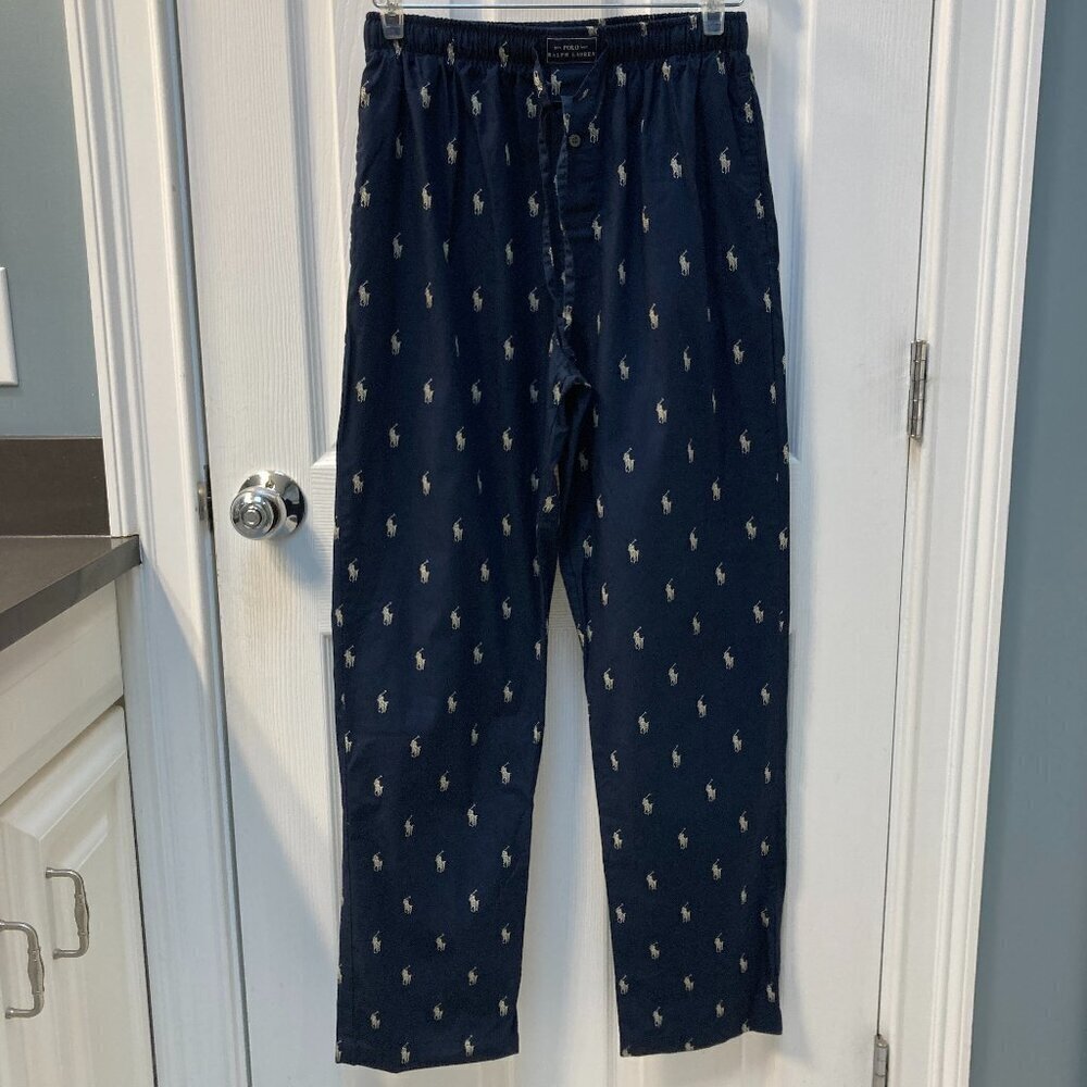 Polo Ralph Lauren Navy Blue Gold Allover Pony Sleepwear Lounge Pants Size Small